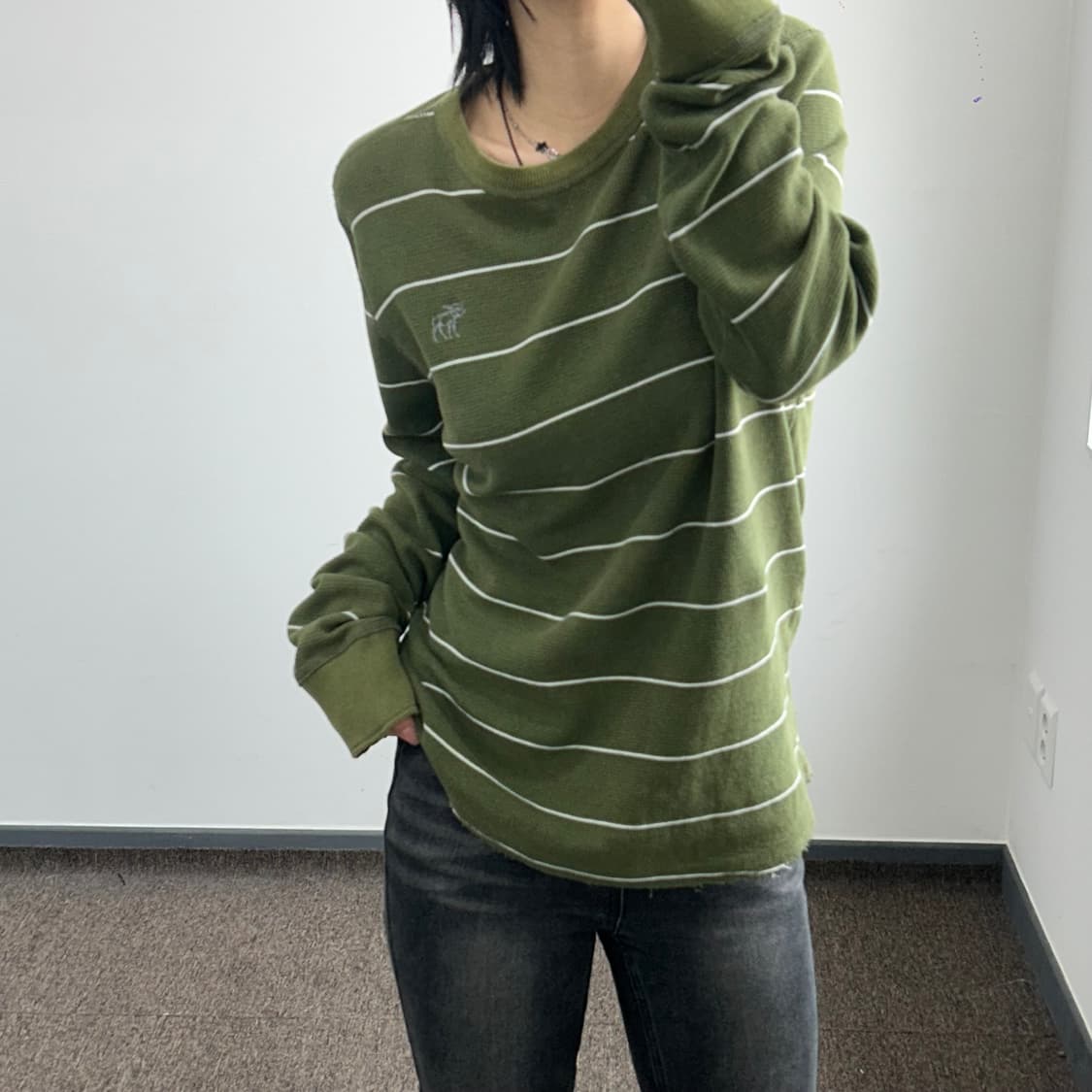 Abercrombie 올리브그린 스트라이프 니트 롱슬리브  상품이미지2