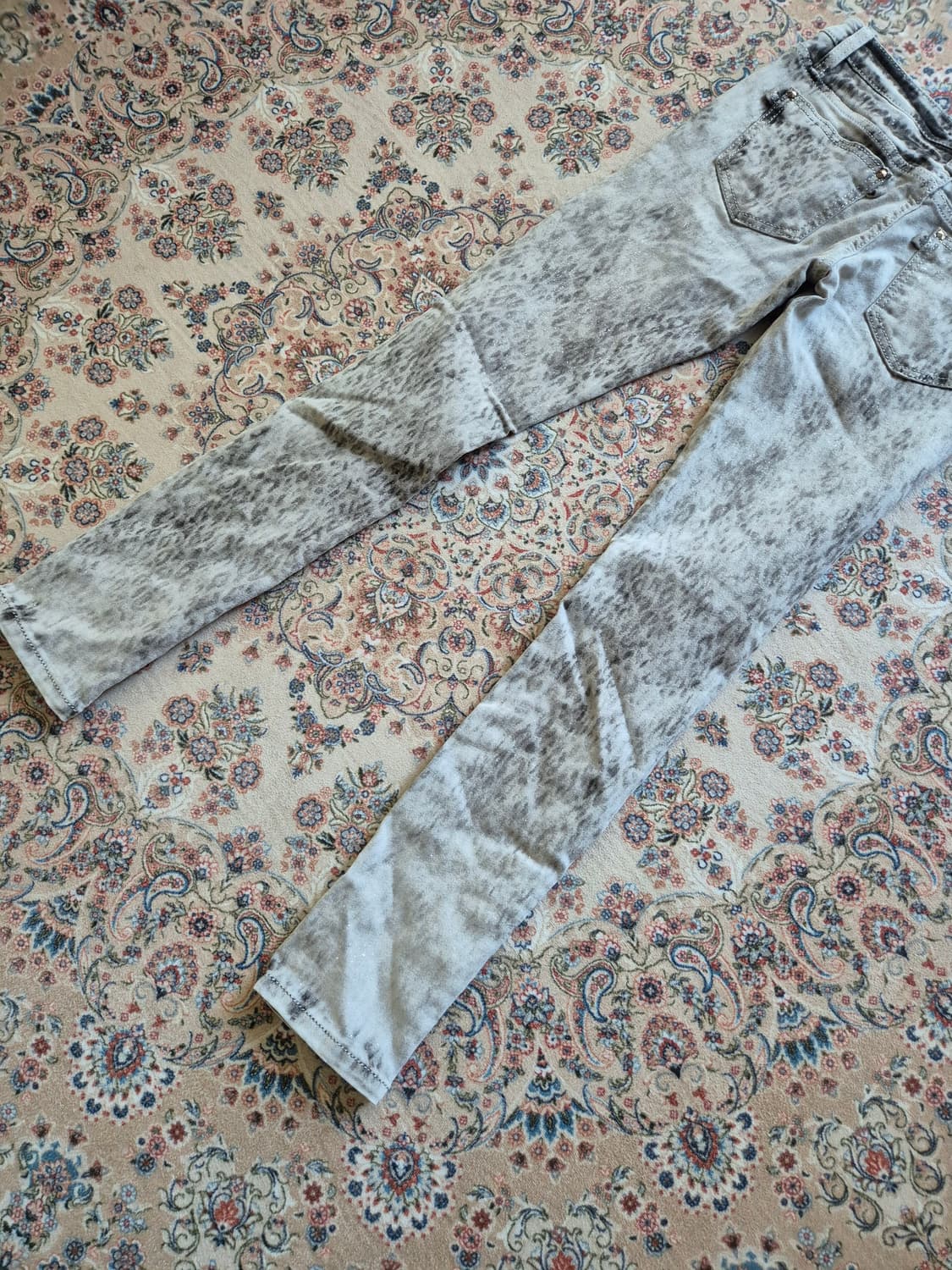 다이아 갸루,y2k 펄 코팅 스키니 진. 상품이미지5