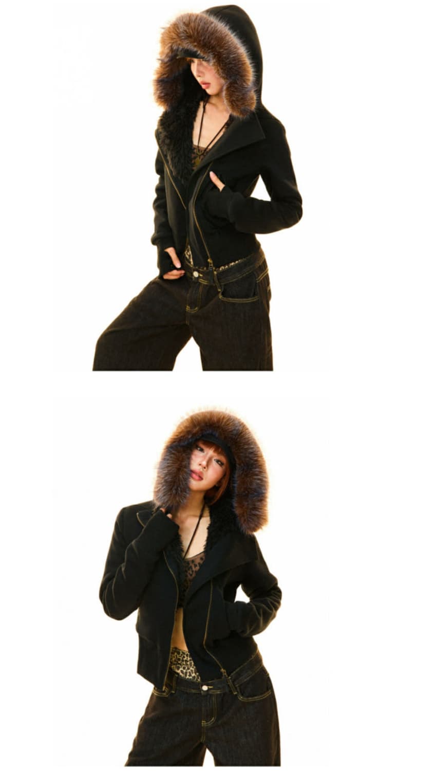 YOUNG STAGE 퍼 슬랜티드 후드 스웨트셔츠 집업 상품이미지4