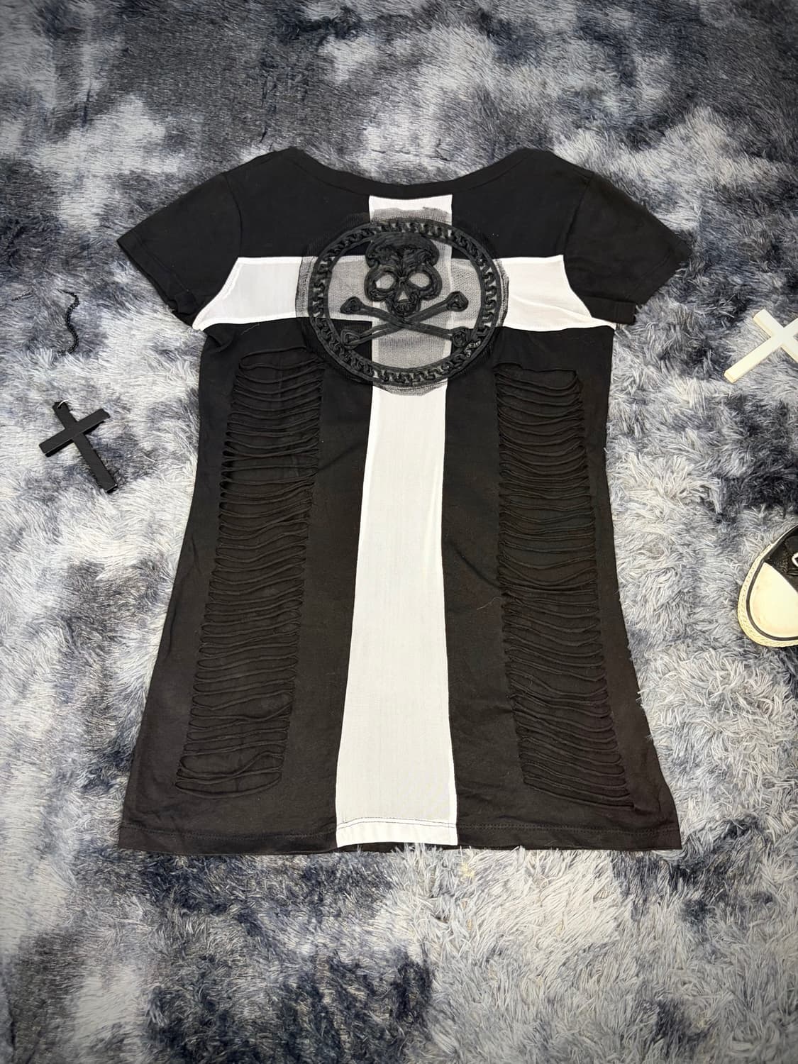 PUNK skull cross mesh web detail sleeve 상품이미지10