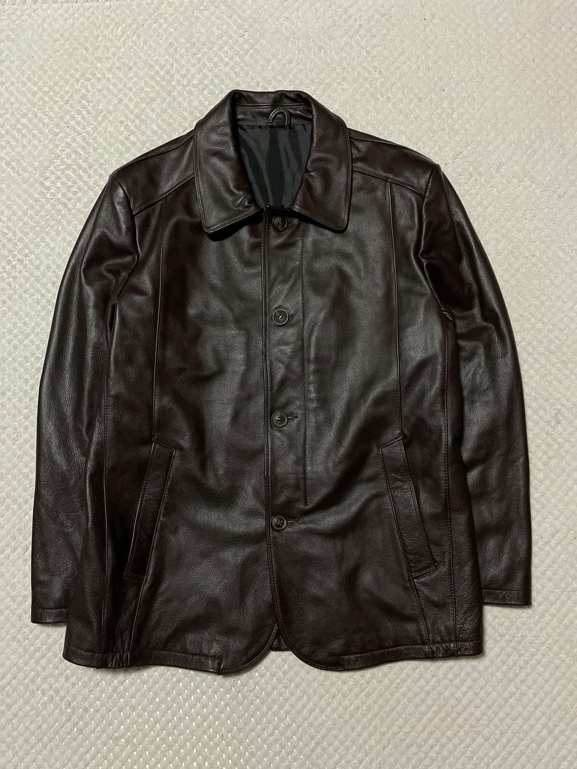 웨스턴 무드 카우하이드 소가죽 레더 카 코트 다크 브라운 상품이미지1