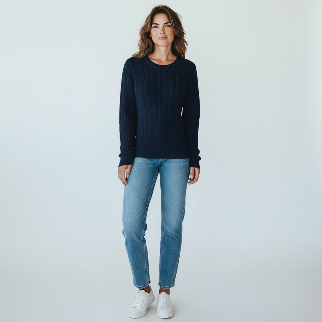 [S] Tommy 타미힐피거 우먼즈 네이비 케이블 라운드 니트 상품이미지7