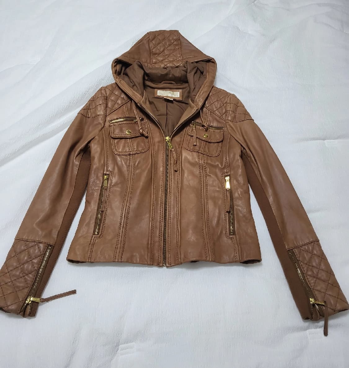 Michael Kors 마이클 코어스 퀼팅 브라운 레더 후드 자켓 상품이미지2