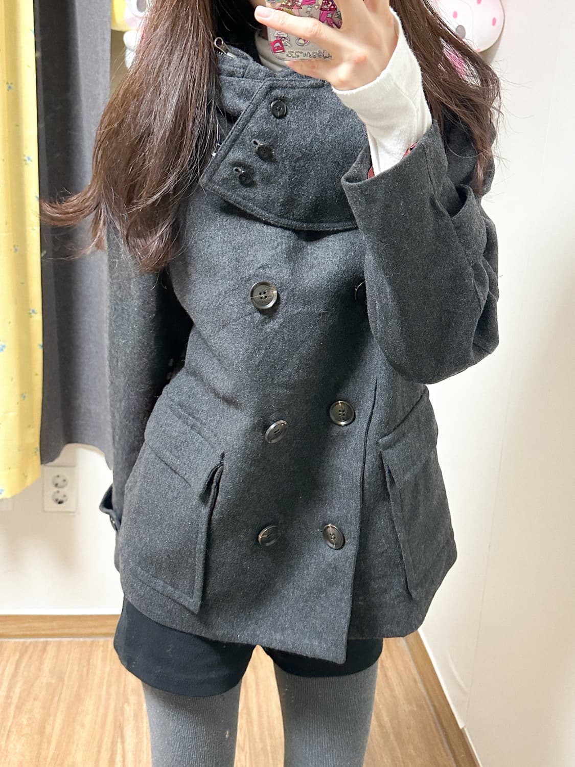 빈티지 차콜 하이넥 코트 오네갸루 라떼 코이세이오깔 긱시크 고딕 그런지 상품이미지1