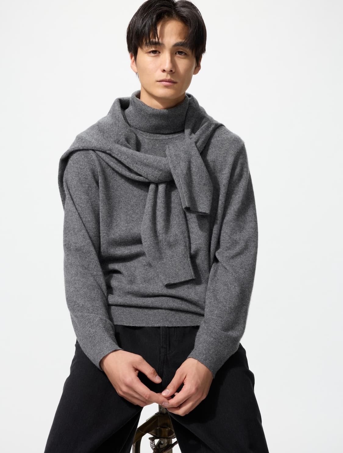 [M] 유니클로 캐시미어 터틀넥 스웨터 그레이 상품이미지1