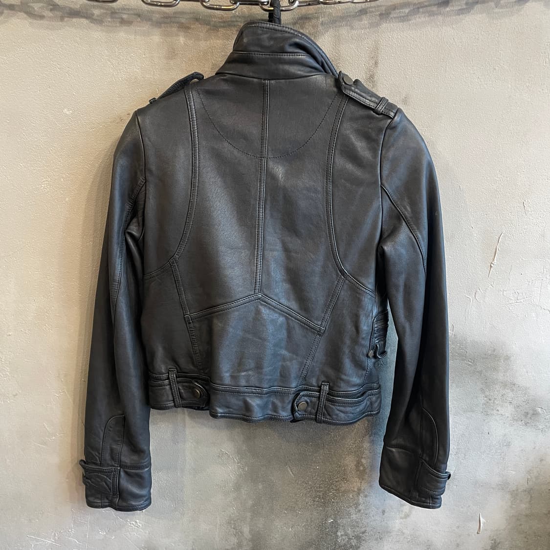 워시드 크롭 레더 자켓 상품이미지5