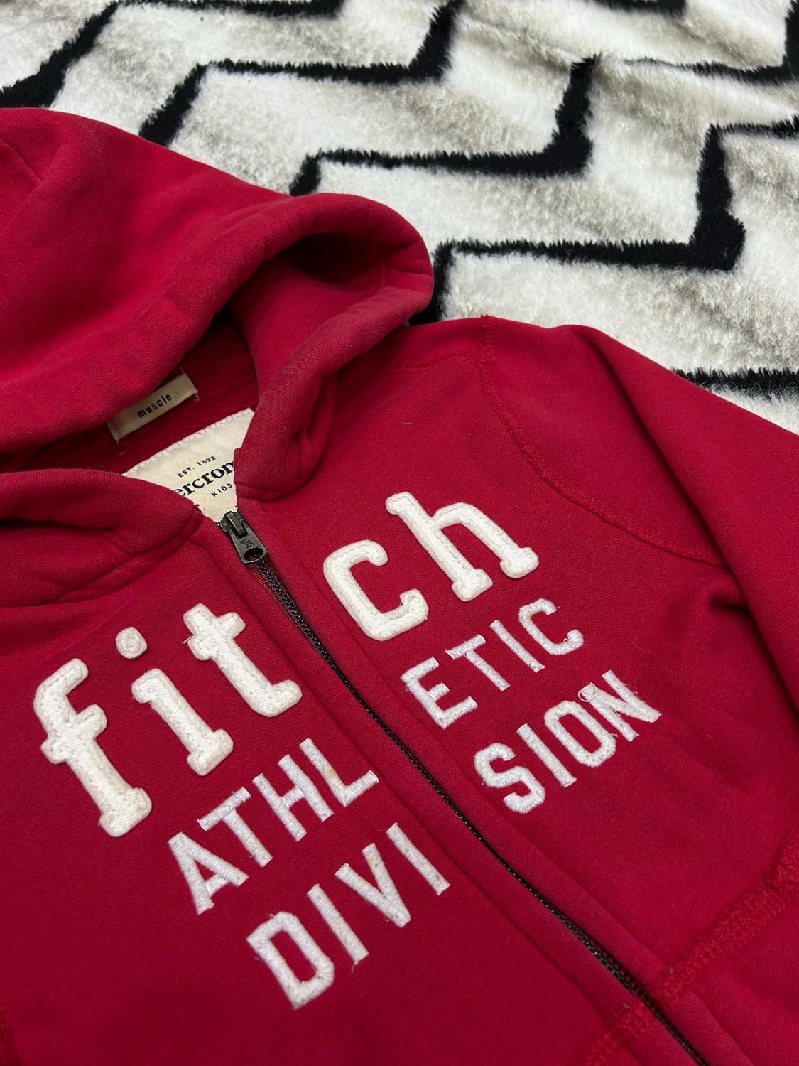 [실측S]아베크롬비 스펠아웃 후드집업/레드/기모 상품이미지1