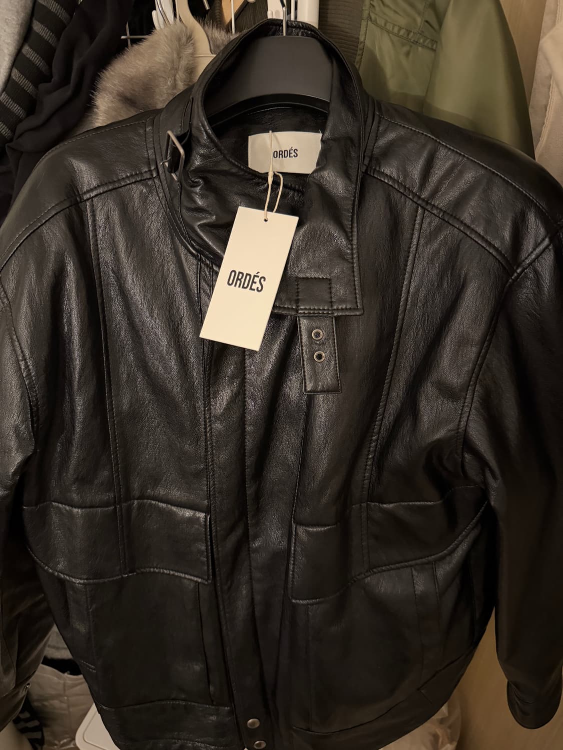 오데스 ORDES 빈티지 하이넥 레더 자켓 블랙 상품이미지2