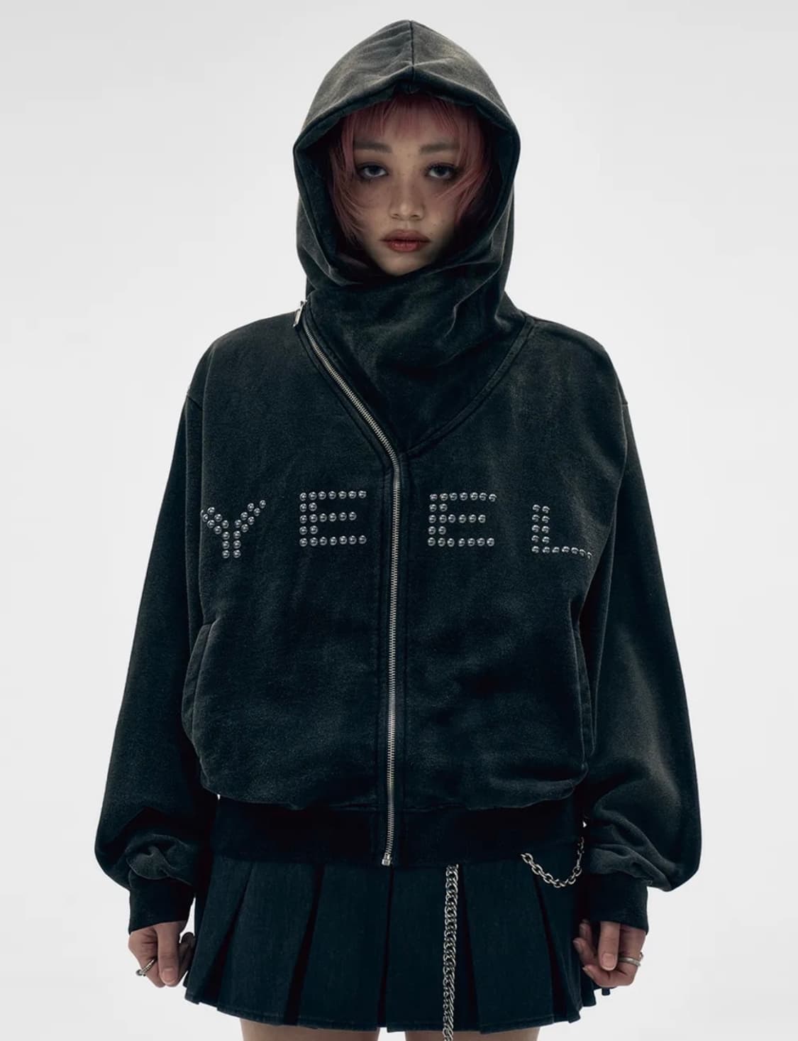 STUDDED Y ZIP-UP HOODIE BLACK 상품이미지1