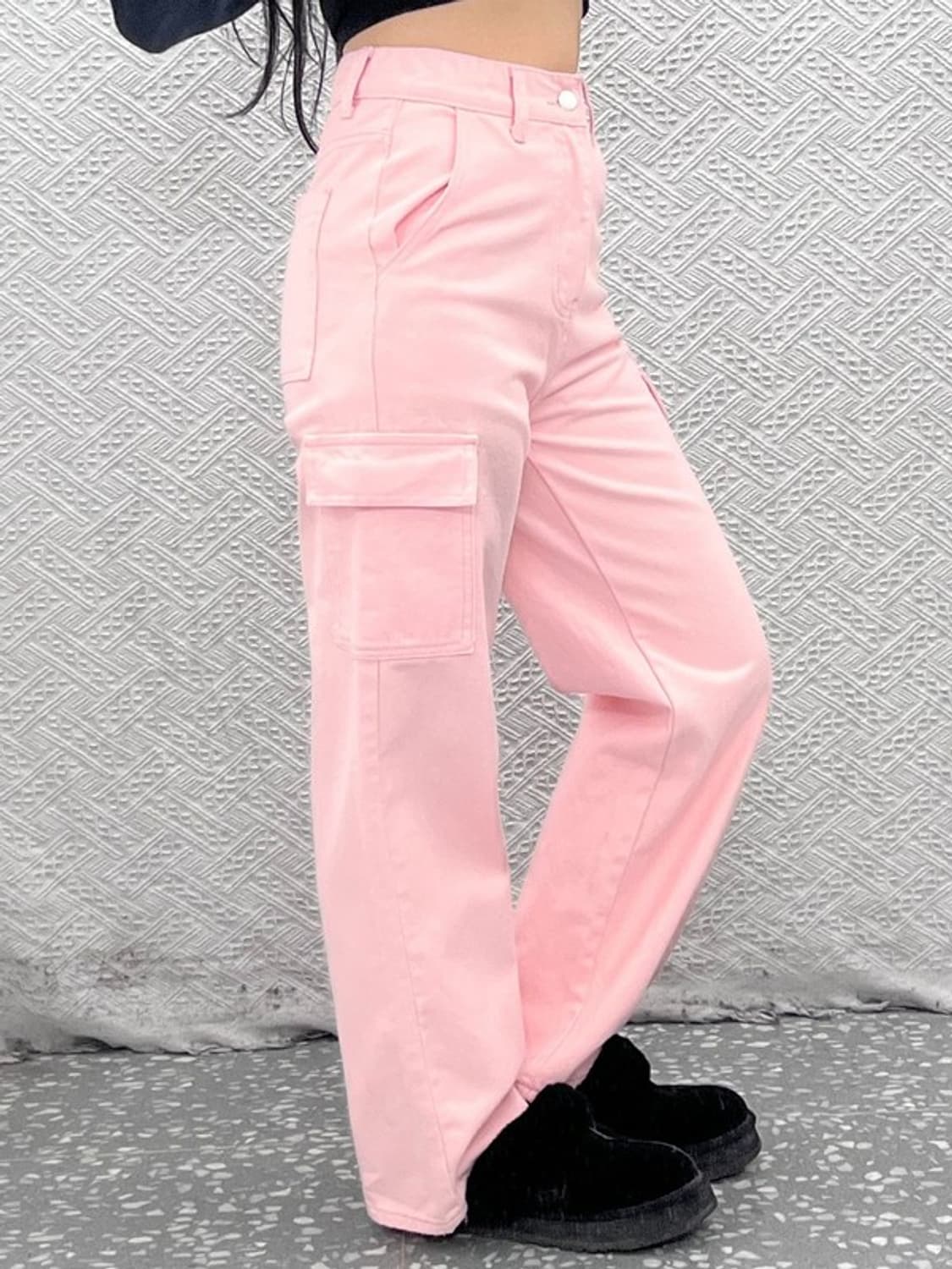 빈티지 하이웨스트 딸기우유 핑크 와이드 카고팬츠 S C08114 상품이미지1