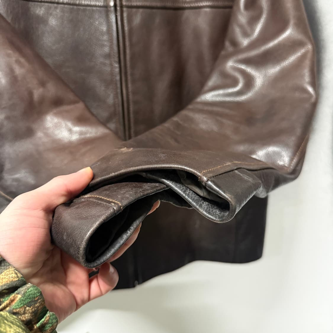 VTG 빈티지 100% 쉽스킨 다크 브라운 싱글 집업 가죽 자켓 상품이미지5