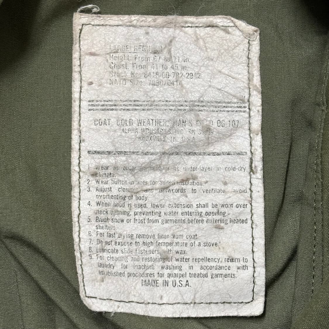 Alpha M-65 Field Jacket Made in U.S.A 상품이미지8