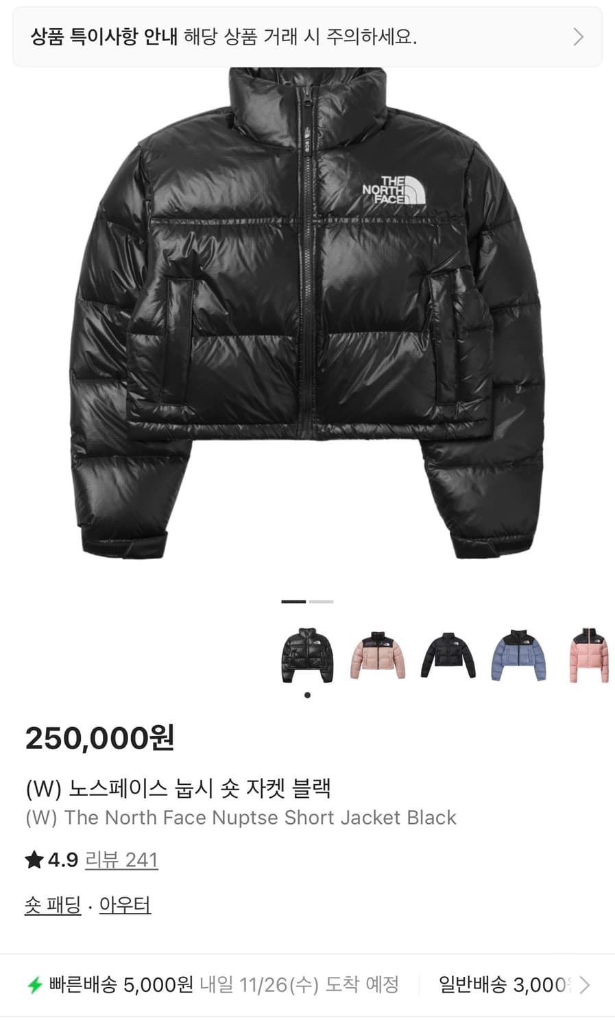 노스페이스 눕시 유광 숏패딩 상품이미지1