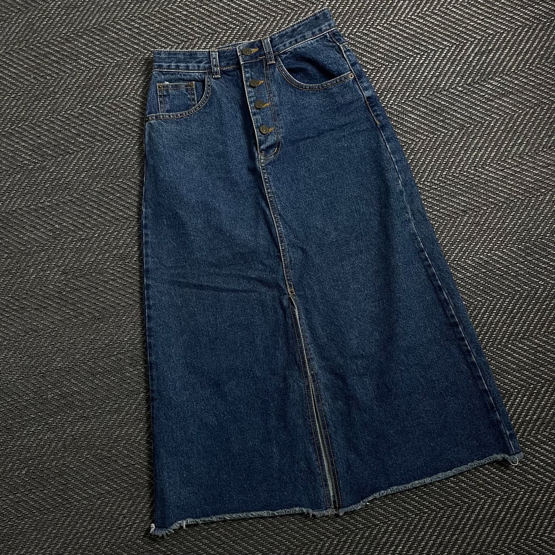 빈티지 버튼 디테일 워싱 데님 절개 미디 스커트y 4604 상품이미지1