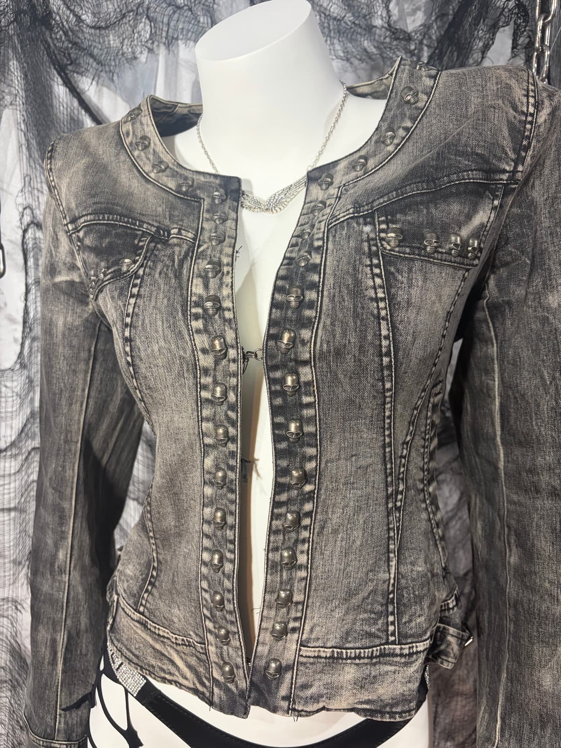 Gothic skull cubic washing crop jacket 상품이미지7