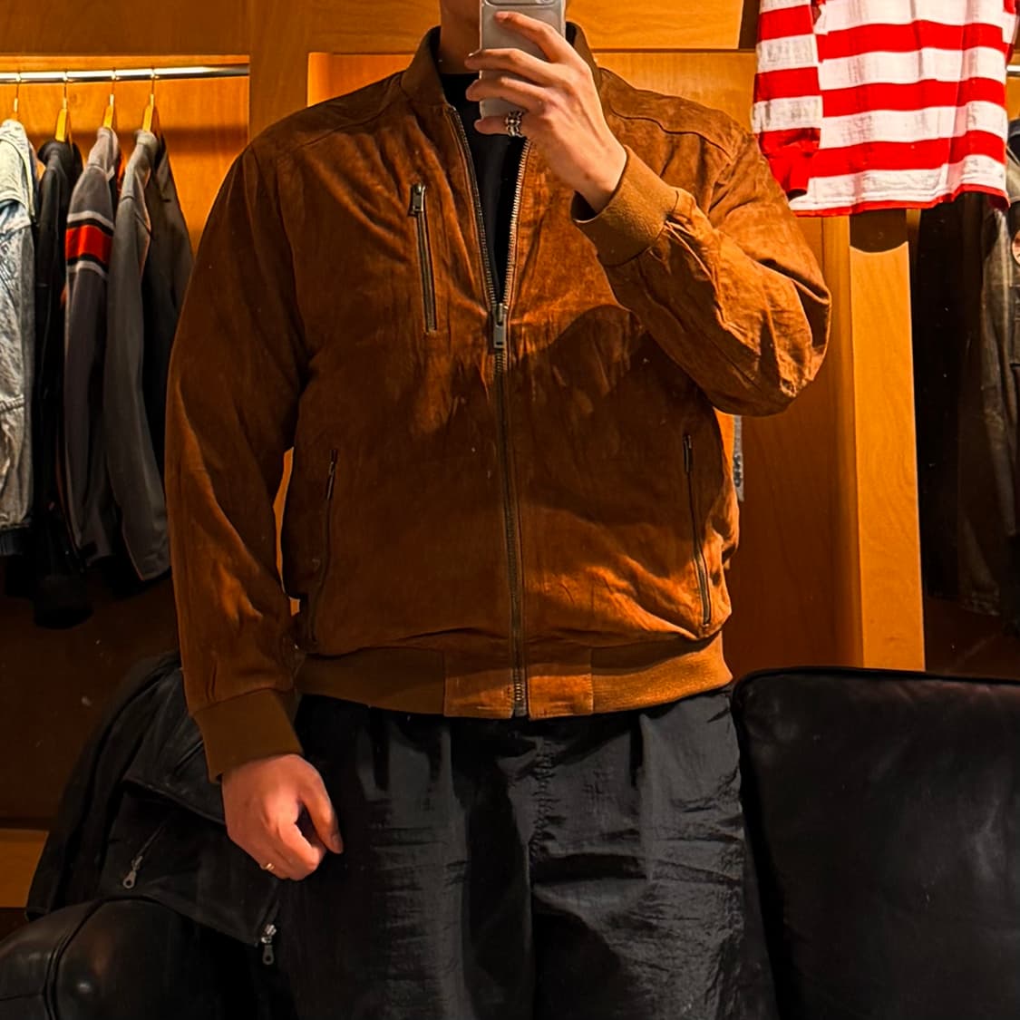 독일 피터 한 고트레더 스웨이드 봄버 자켓 XL 상품이미지1