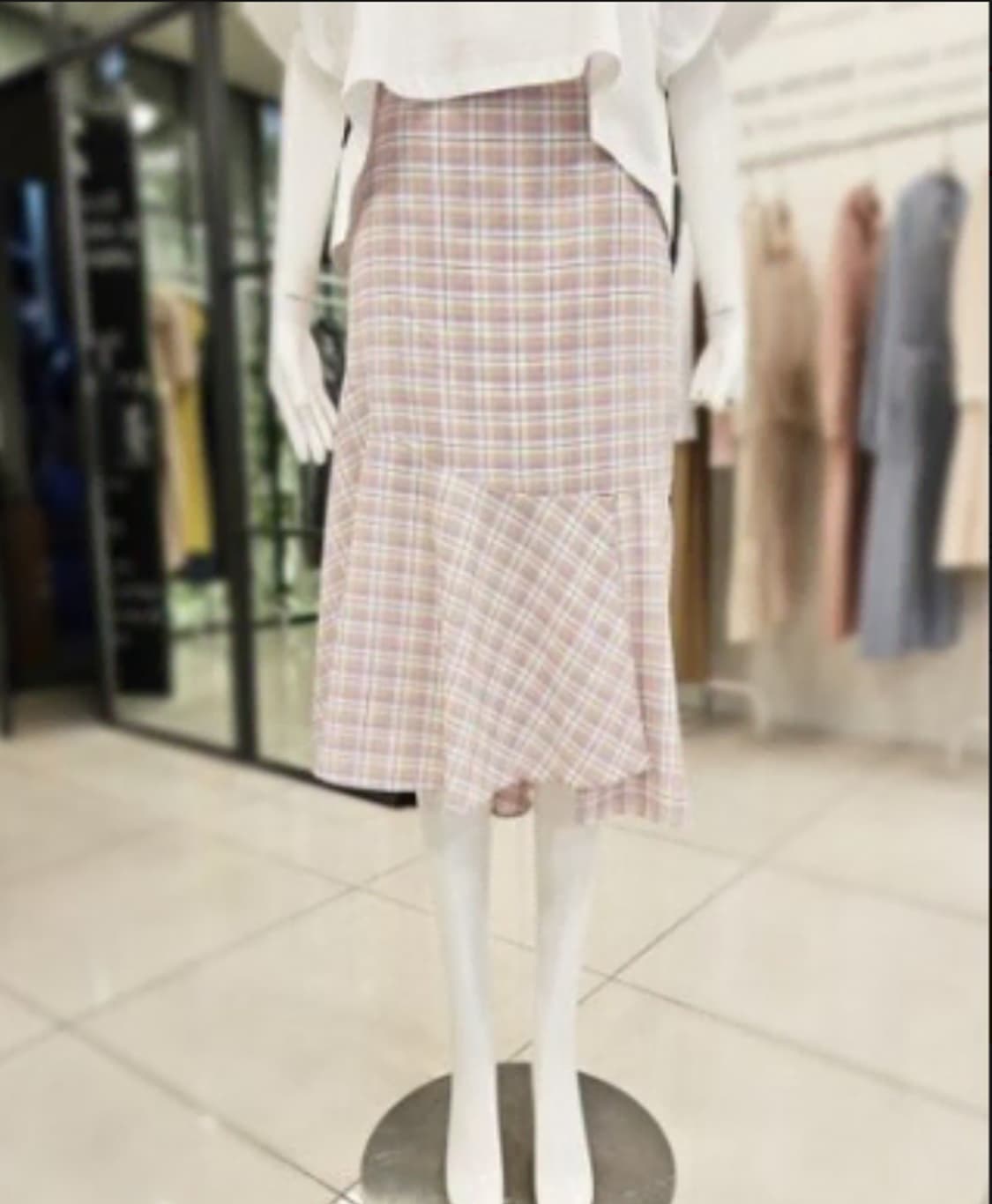 듀엘 언발 머메이드 핑크 체크 미디 스커트
 상품이미지2