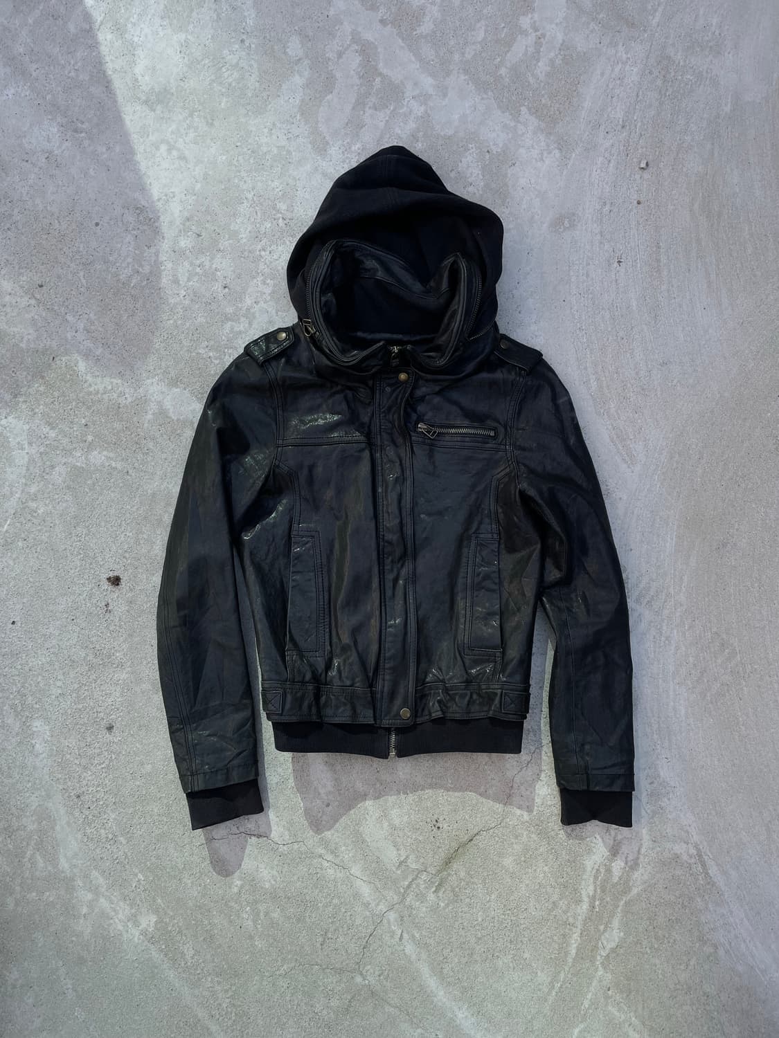 쉽스킨 후디드 레더 자켓 상품이미지6