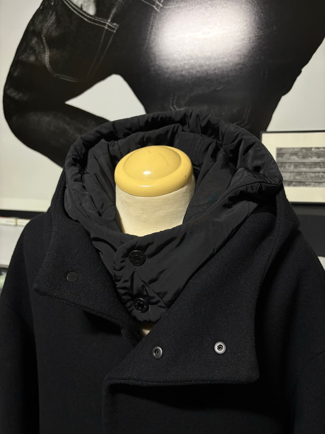 시스템옴므 캐시미어 후드 블랙 오버사이즈 코트 상품이미지3