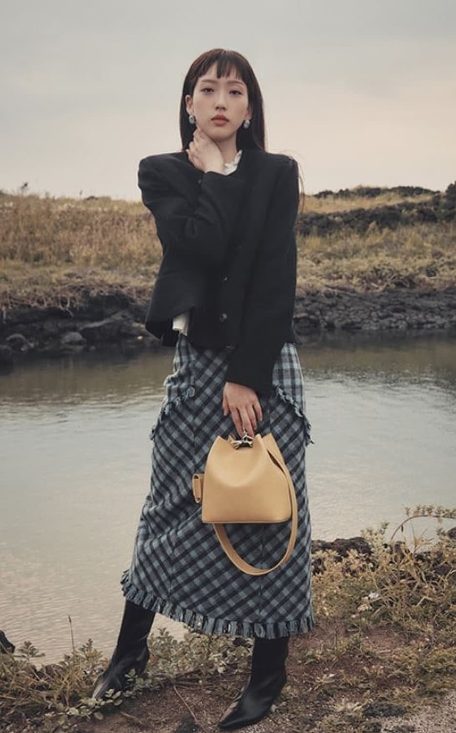 마가린핑거스 블루 체크 울 롱스커트 S (한지현 착용) 상품이미지3