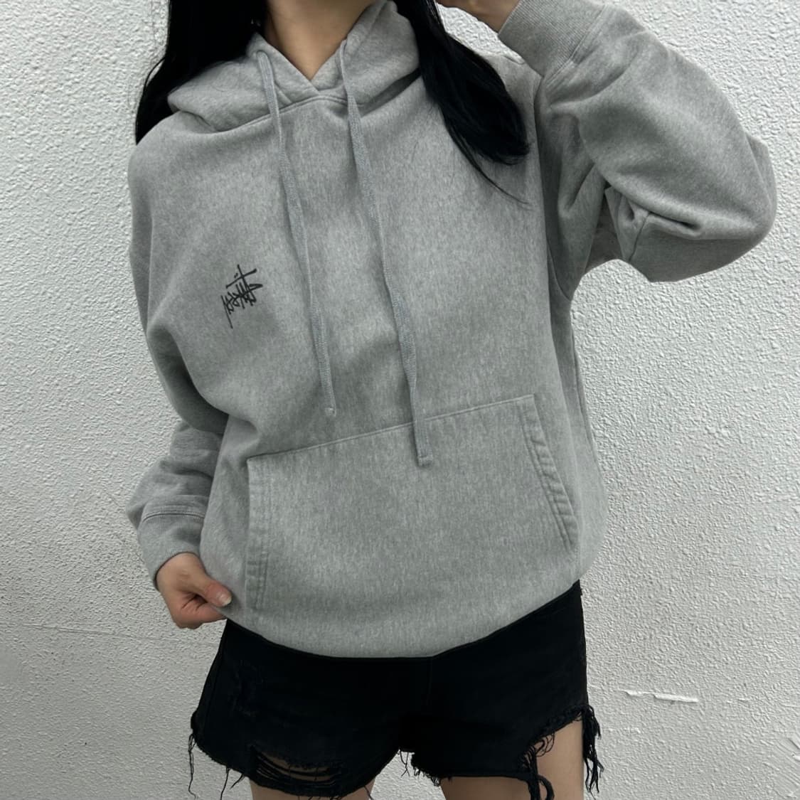 스투시 로고 그레이 후드 S 상품이미지1