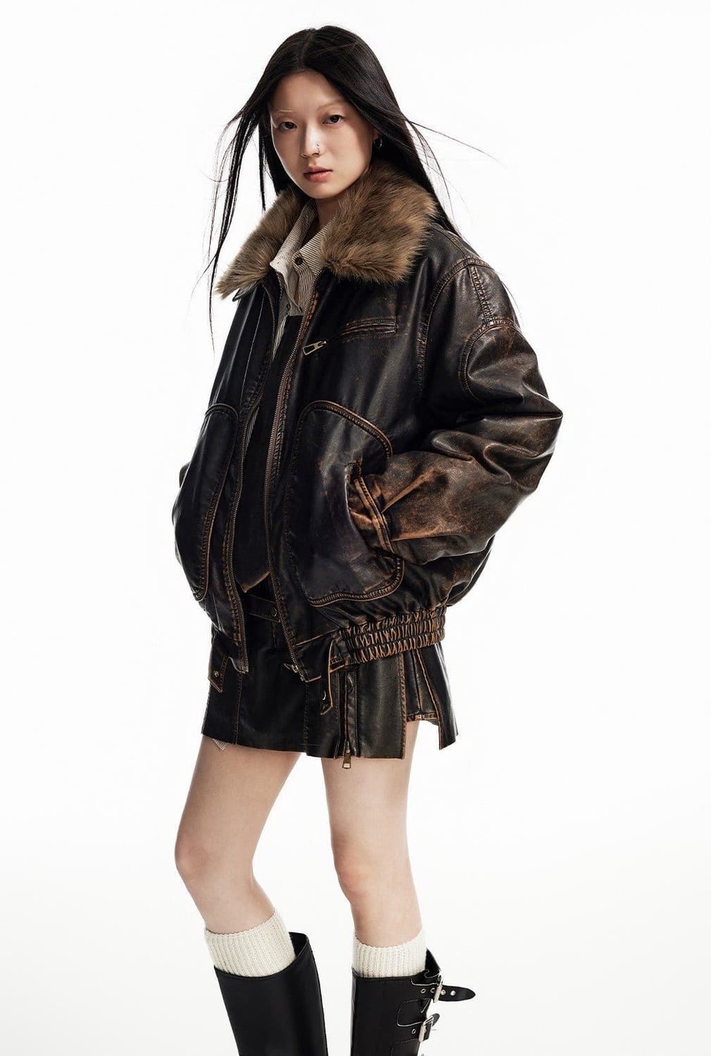 위세임 랩 Fur collar loose leather jacket 상품이미지2