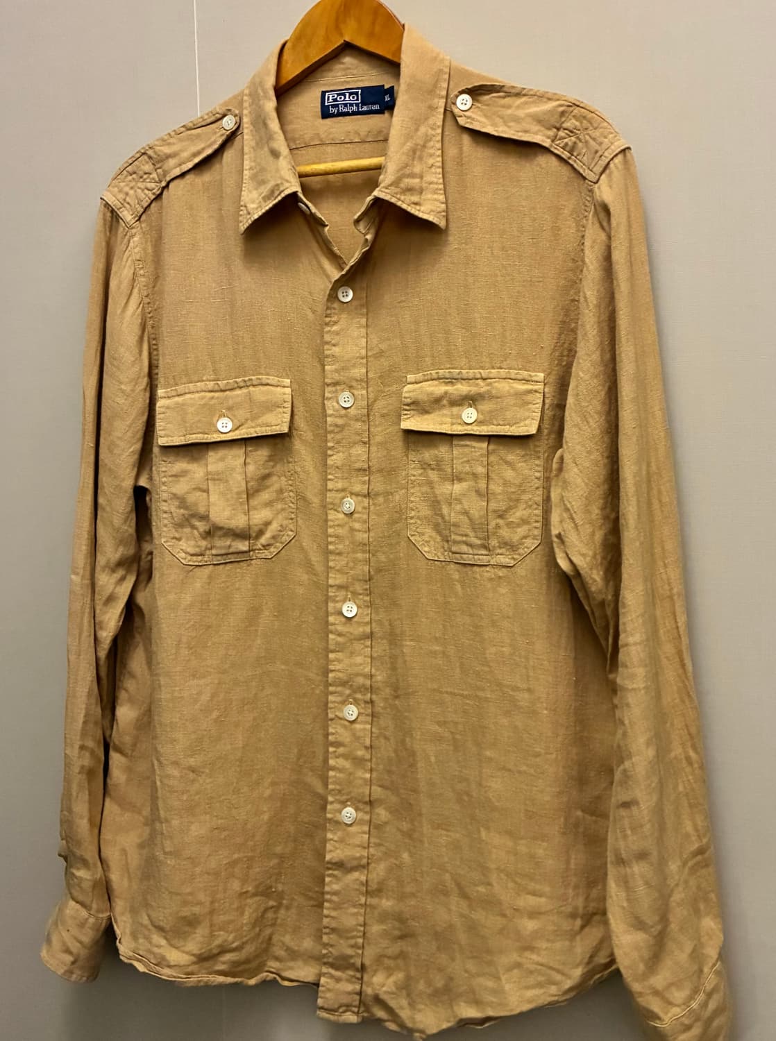 (XL)00s 폴로랄프로렌 투포켓 밀리터리 리넨셔츠 베이지 린넨 상품이미지2