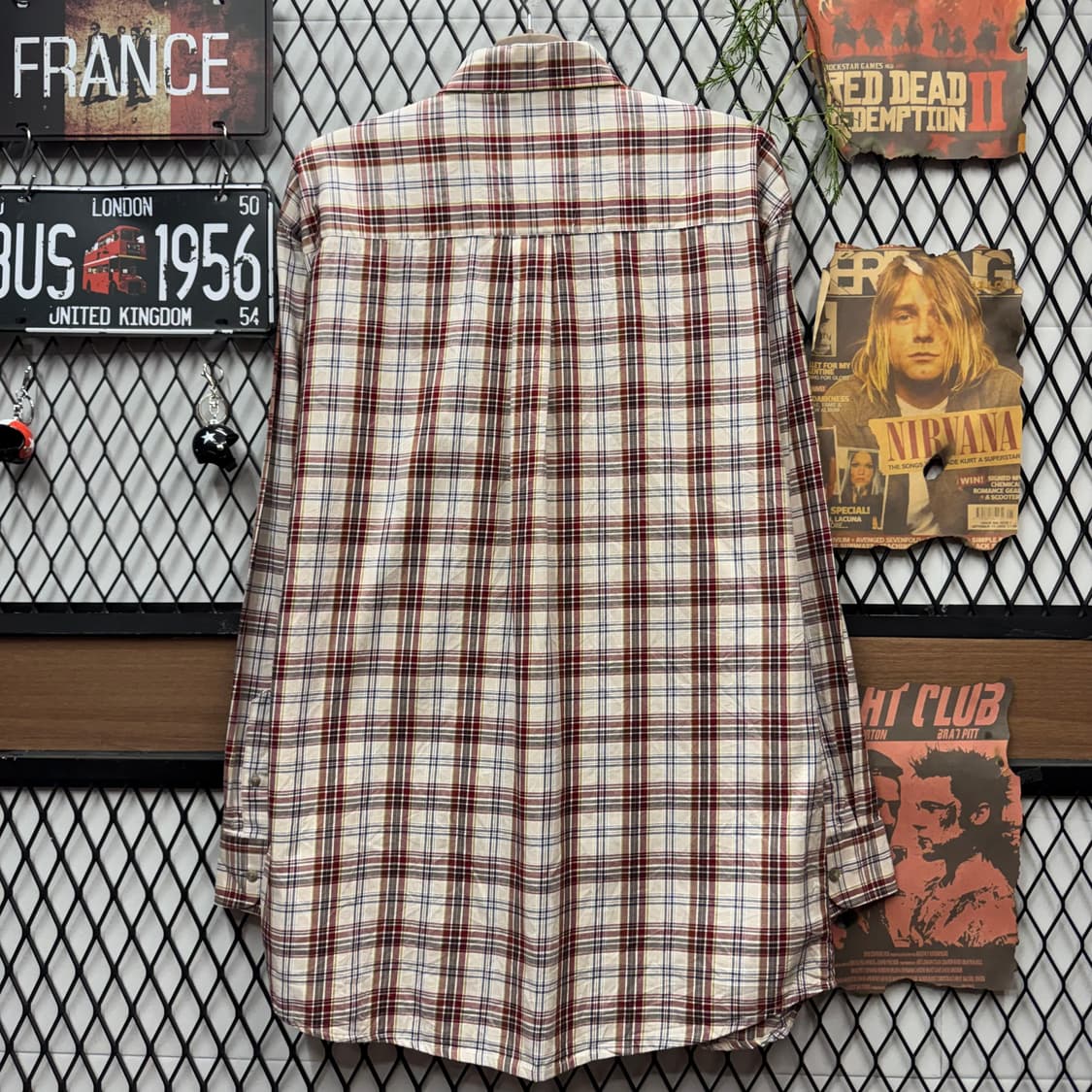 00s 랭글러 조지 스트레이트 체크 패턴 셔츠 전면 원포켓 포인트 레드 상품이미지2