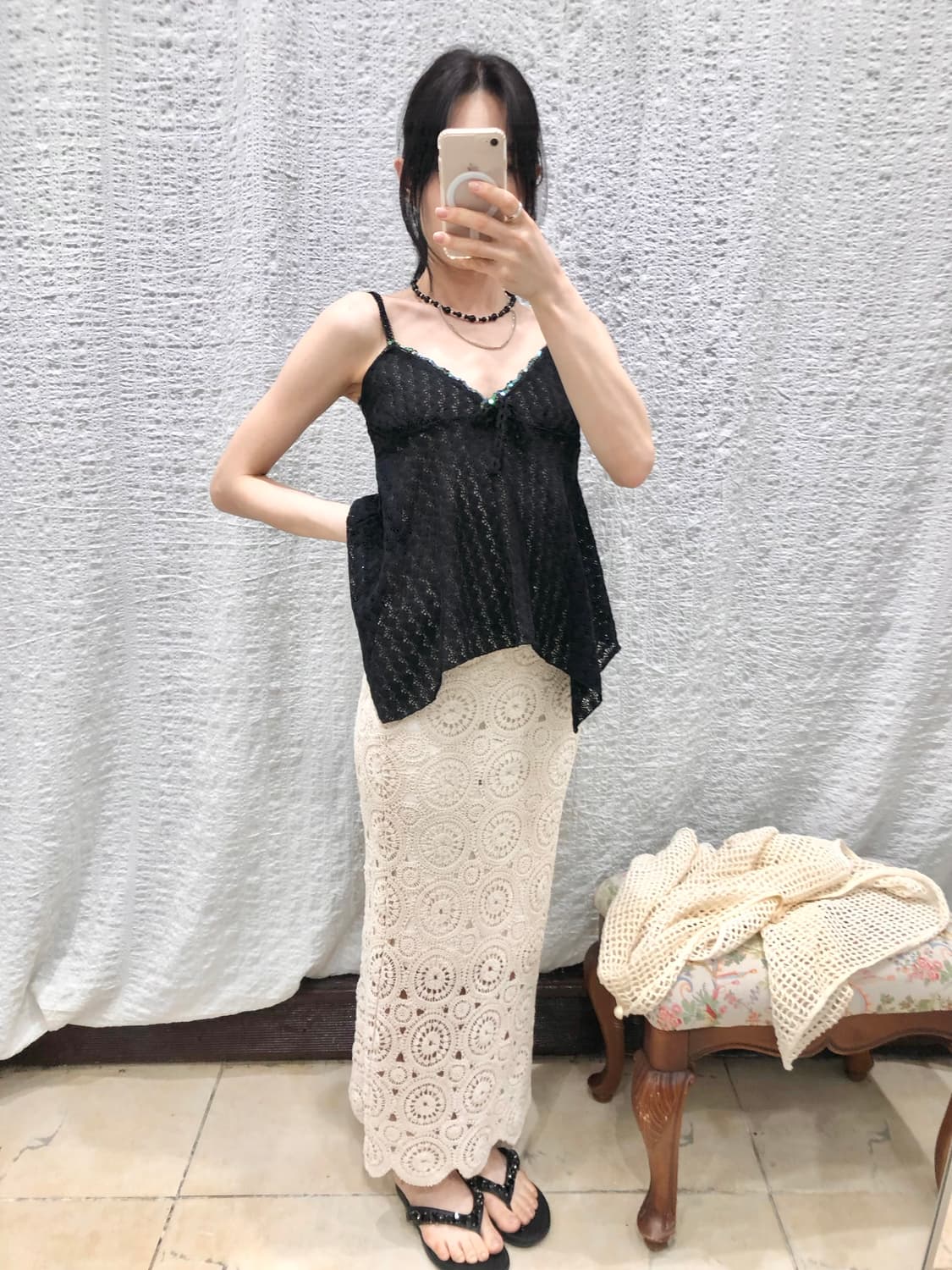 Crochet ivory knit long skirt 상품이미지5