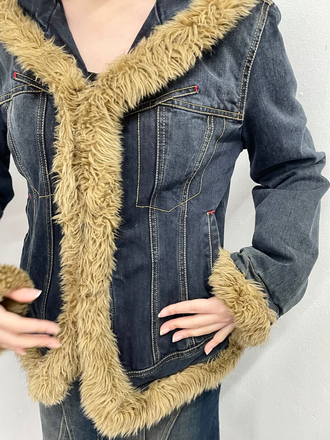 마리떼 프랑소와 저버 스티치 퍼 트리밍 데님 자켓*레어 상품이미지4