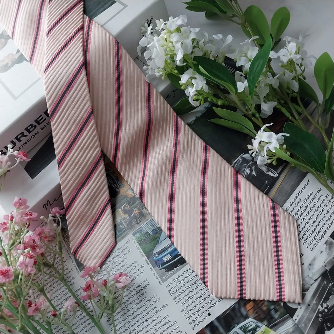 버버리 실크 핑크 스트라이프 넥타이 9.5cm A+등급 K1795
 상품이미지5