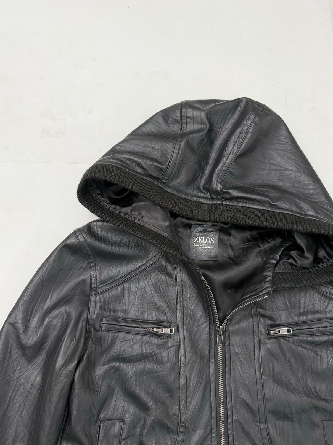 블랙 후드 가죽 자켓 상품이미지5