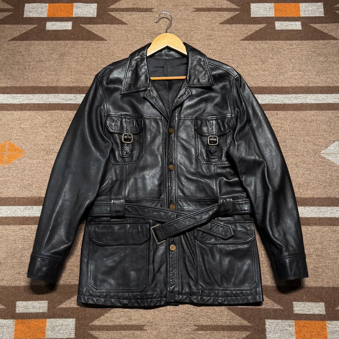 빈티지 웨스턴 램스킨 벨티드 자켓 M 100 바이커 양가죽 상품이미지2
