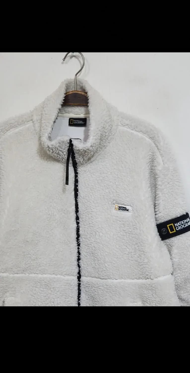 (L) 내셔널지오그래픽 후리스 점퍼 화이트 뽀글이 플리스 와펜자켓 상품이미지2