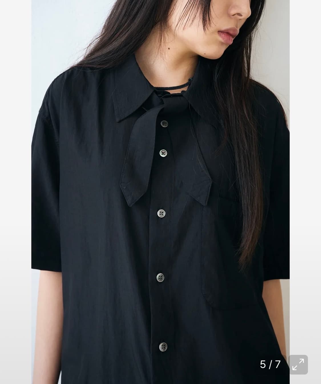 hatchingroom Tie Shirts 1/2 Washed Black 상품이미지5