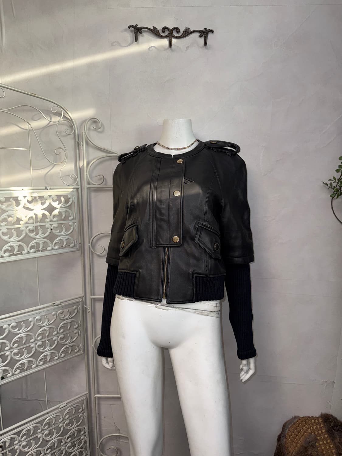 Black lamb skin warmer knit jacket  상품이미지6