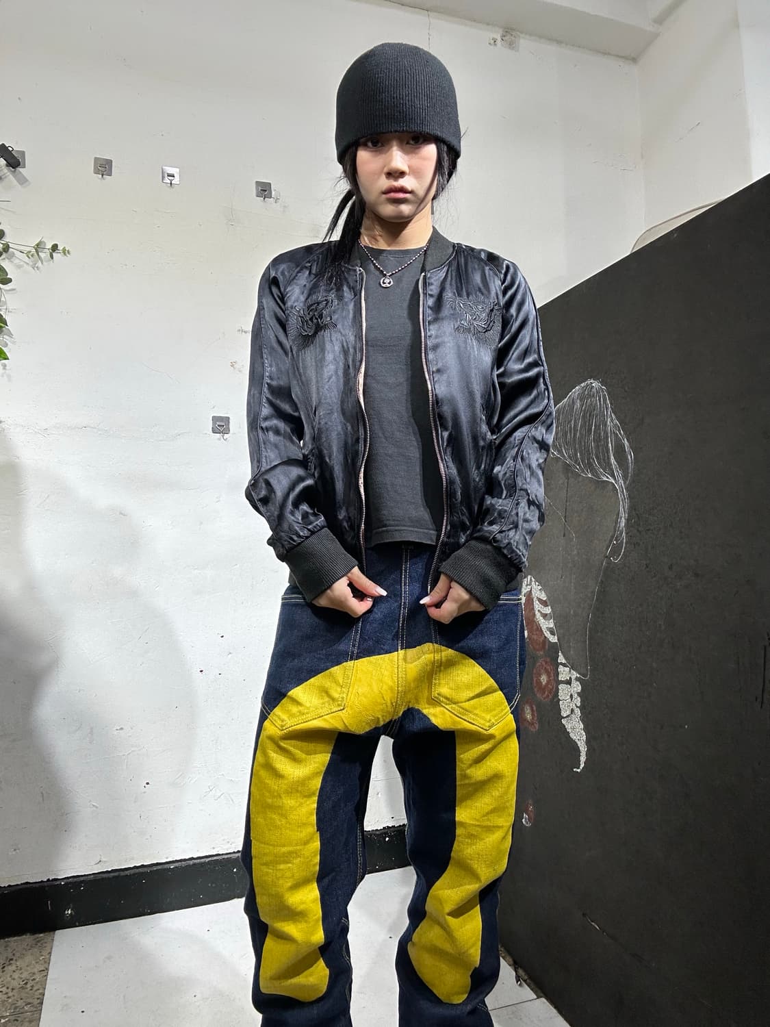 일본빈티지 리버시블 양면 사틴 퀼팅 스카잔 M 상품이미지4