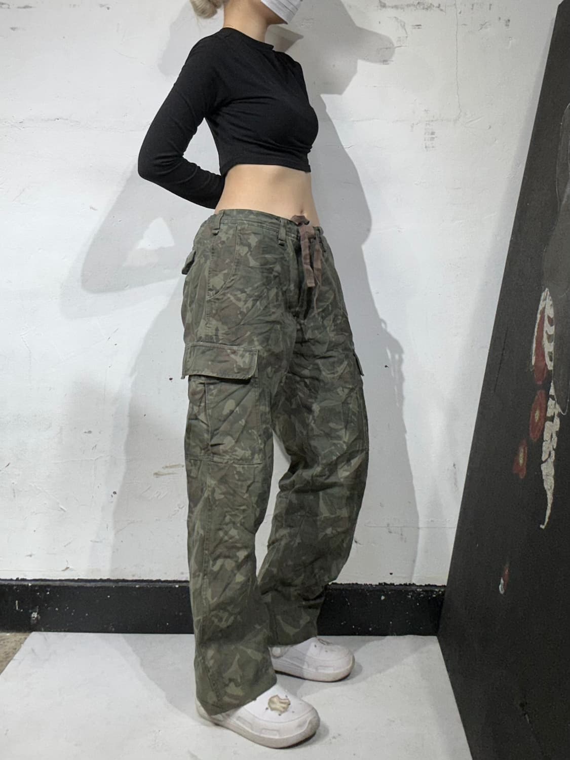 일본 빈티지 카키 밀리터리 카모 카고 팬츠 와이드 팬츠 M 상품이미지1