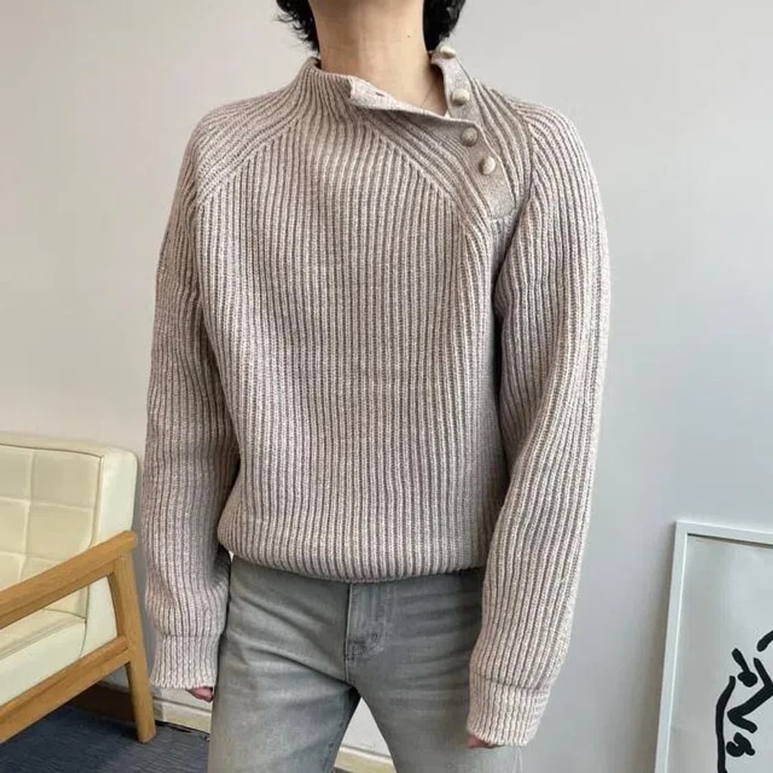 모크넥 머슬핏 나그랑 헨리넥 니트 상품이미지2