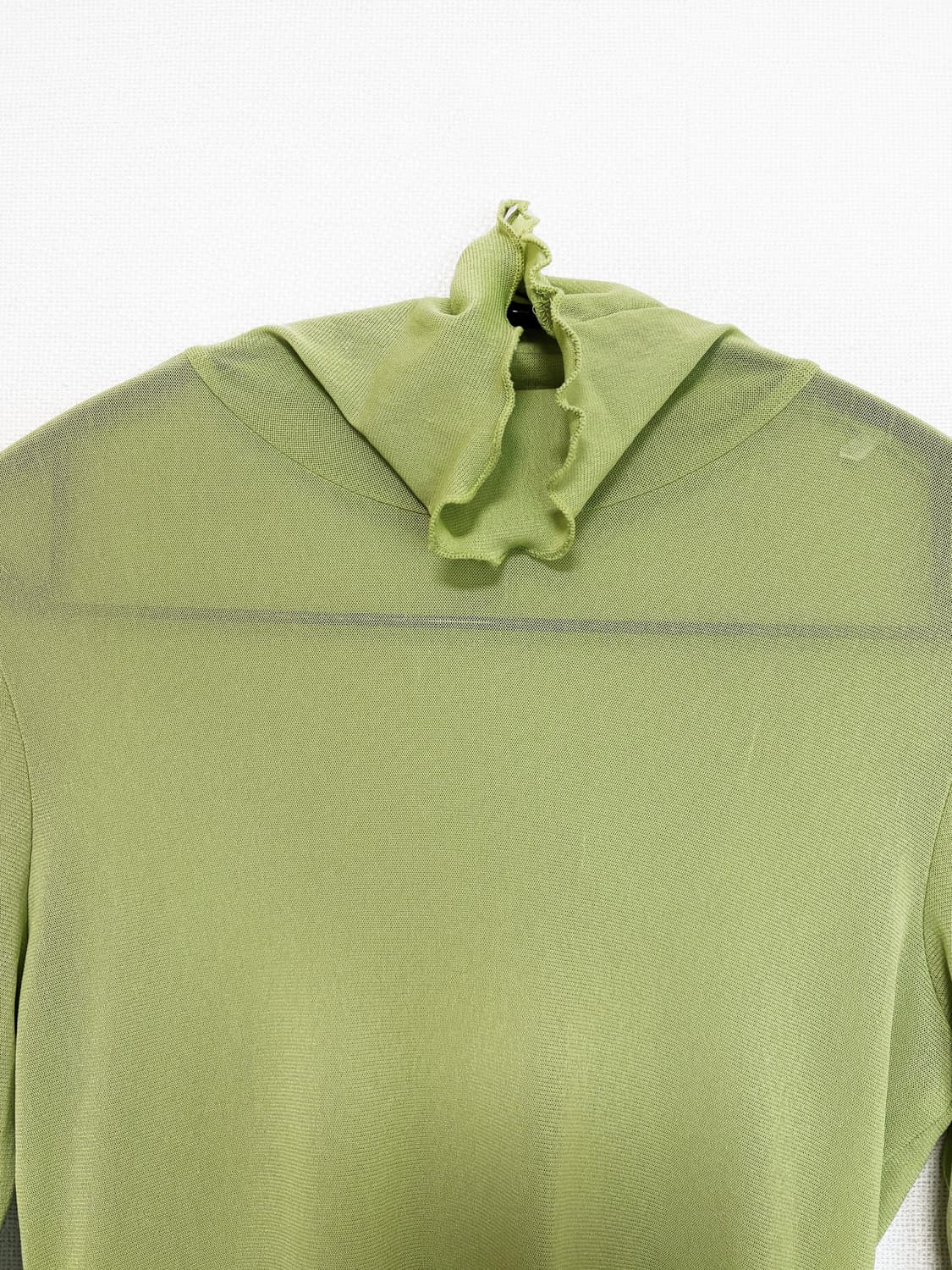 Sheer Ruffle Long Sleeve T-shirt - Green 상품이미지3