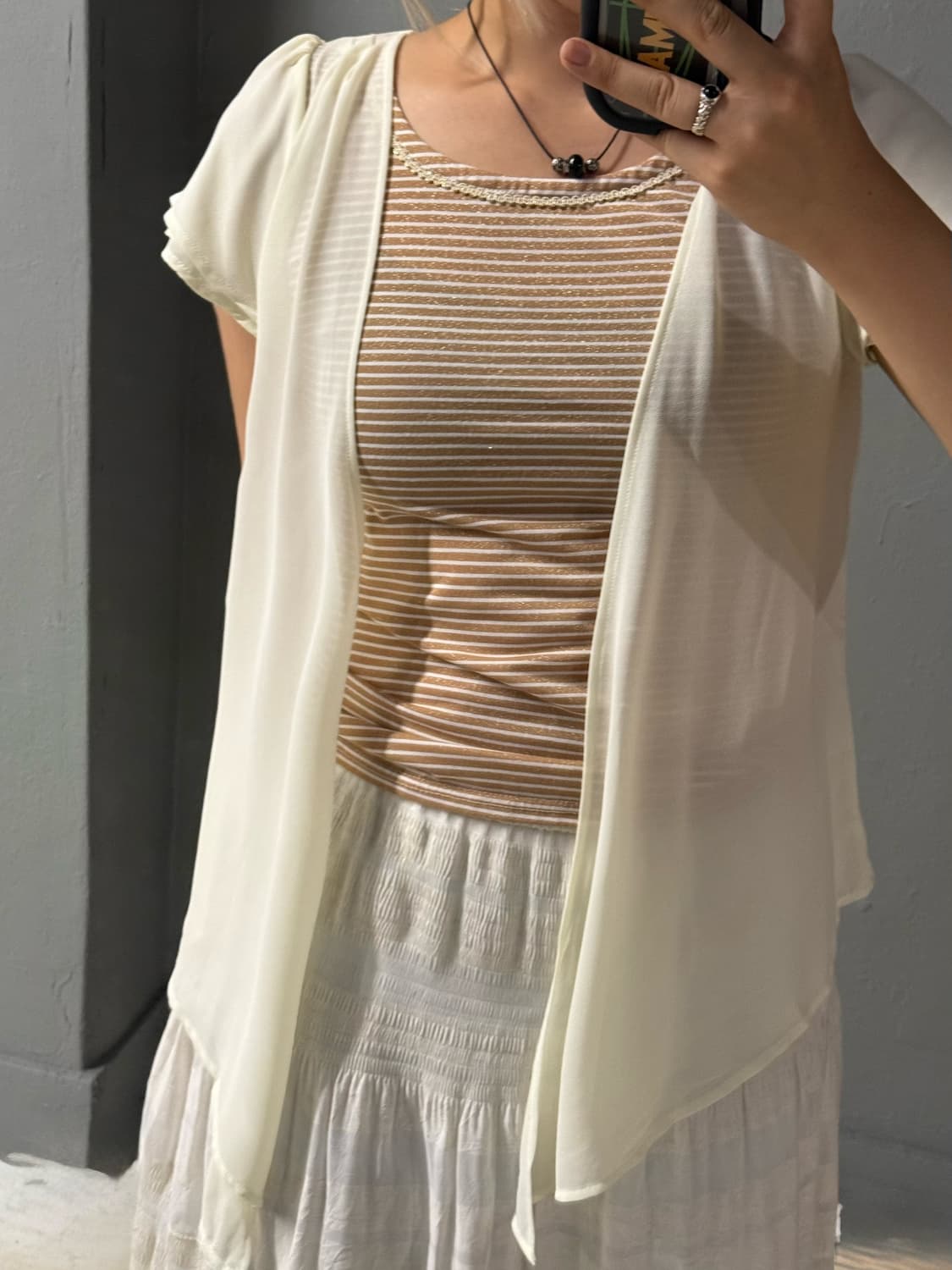 stripe pattern layered cardigan top  상품이미지3