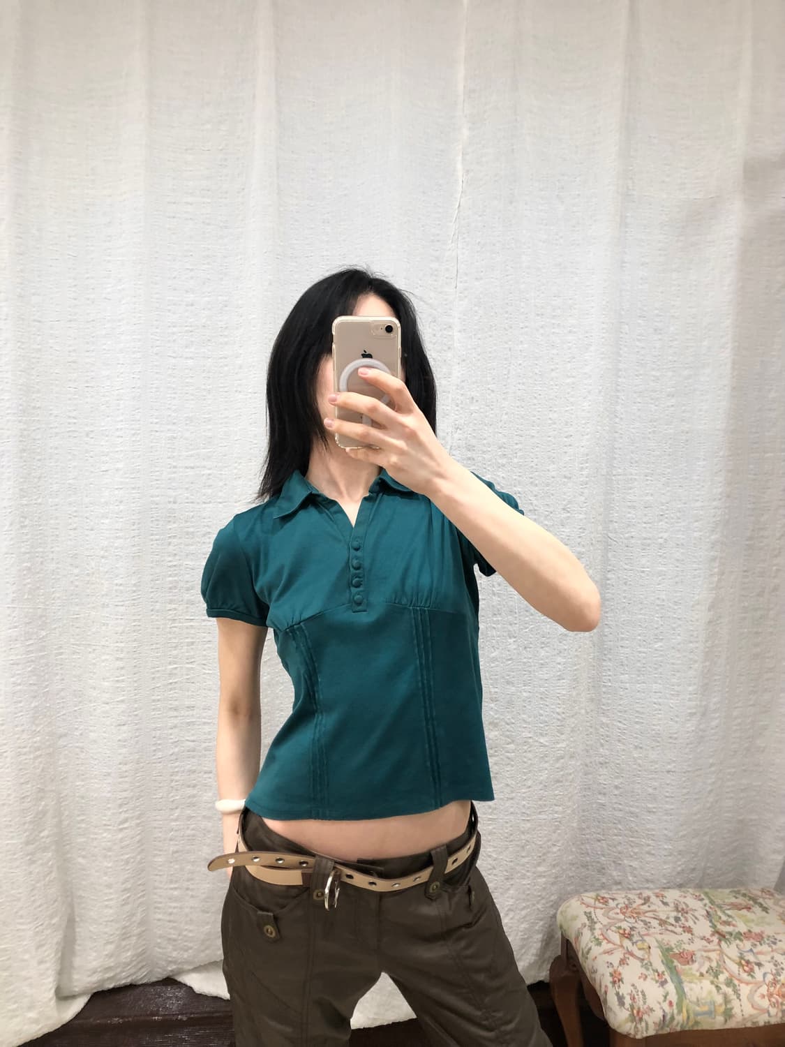 retro teal button top 상품이미지4