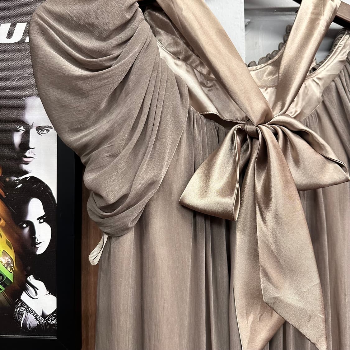 Beige Khaki Shirring long Dress 상품이미지4