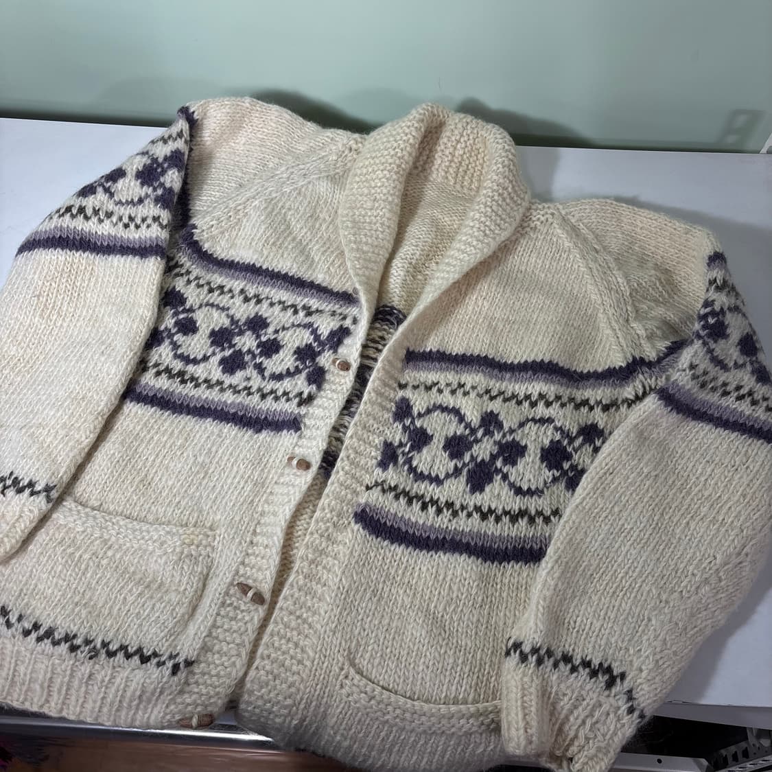 M VTG 아이보리 자카드 더플 코위찬 가디건 상품이미지1