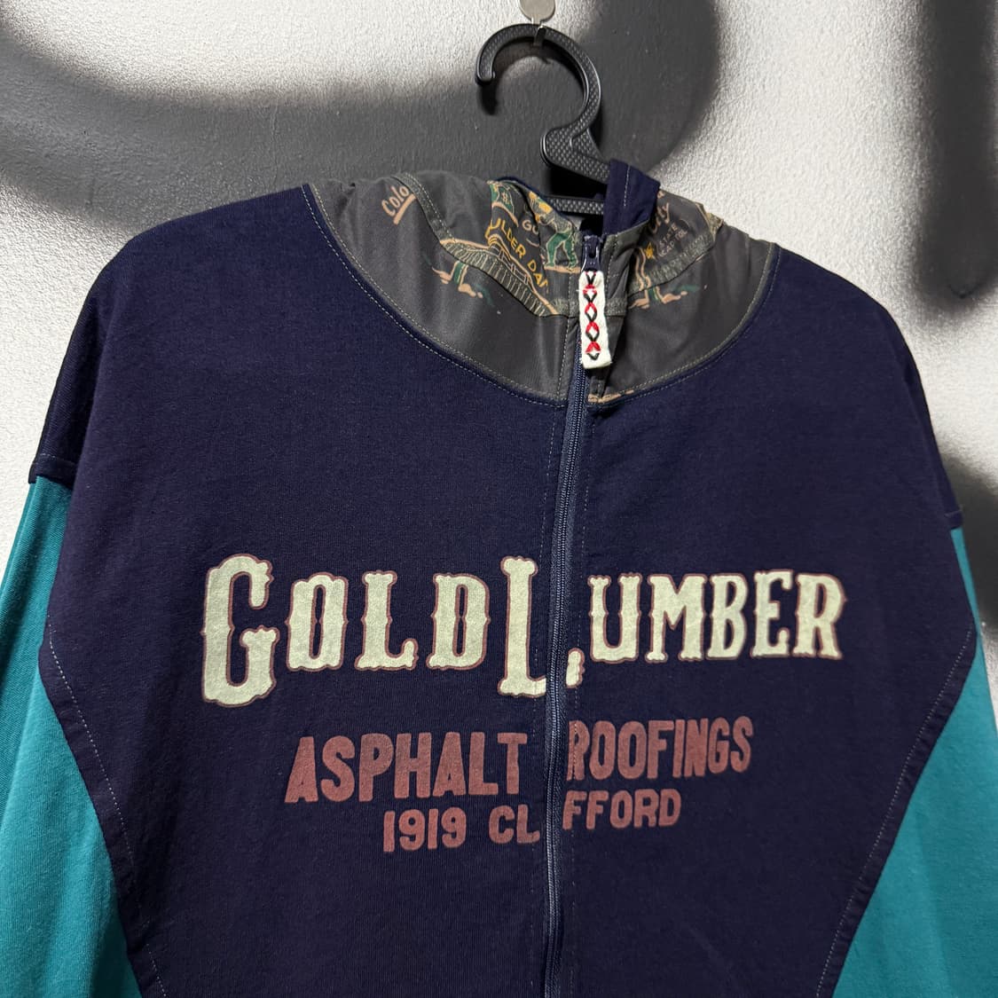 VTG 빈티지 올드스쿨 풀 프린팅 하이넥 매쉬 디테일 집업 후디 상품이미지3