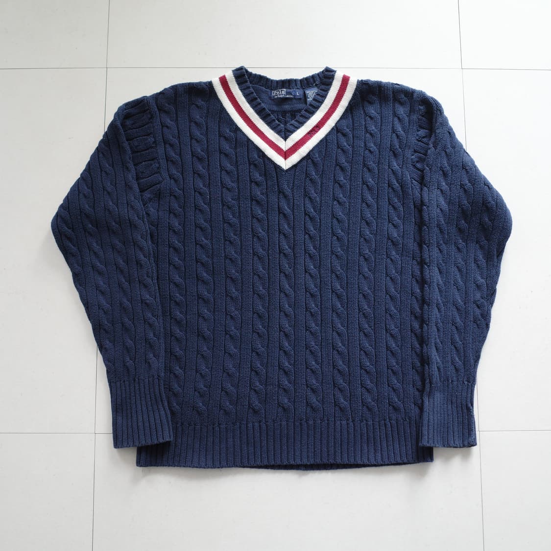 90s 폴로 랄프로렌 빈티지 크리켓 케이블 브이넥 니트 L 상품이미지1