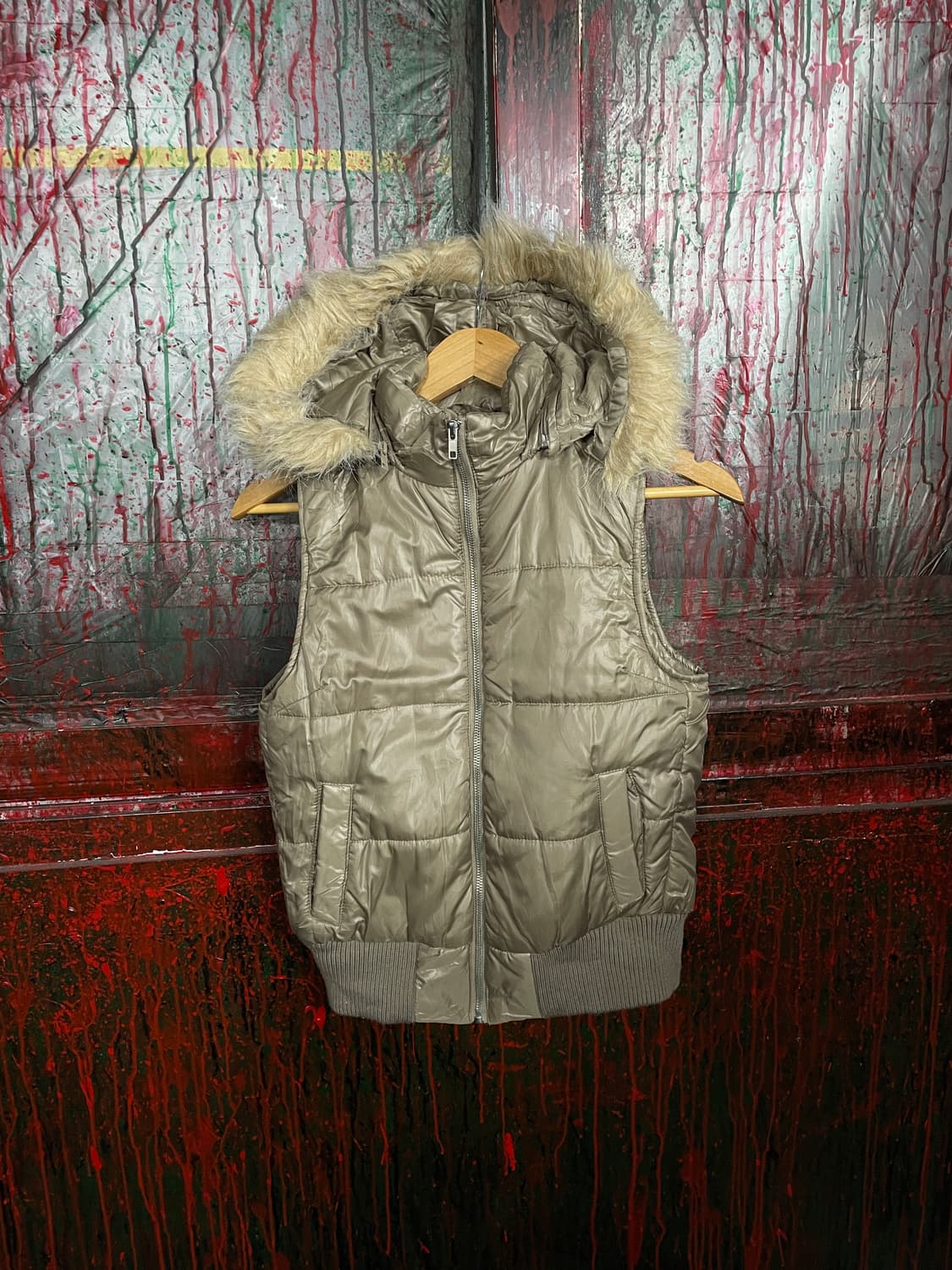 일본 빈티지 퍼 후드 패딩조끼 울프죠 갸루 패딩 베스트 M 상품이미지8