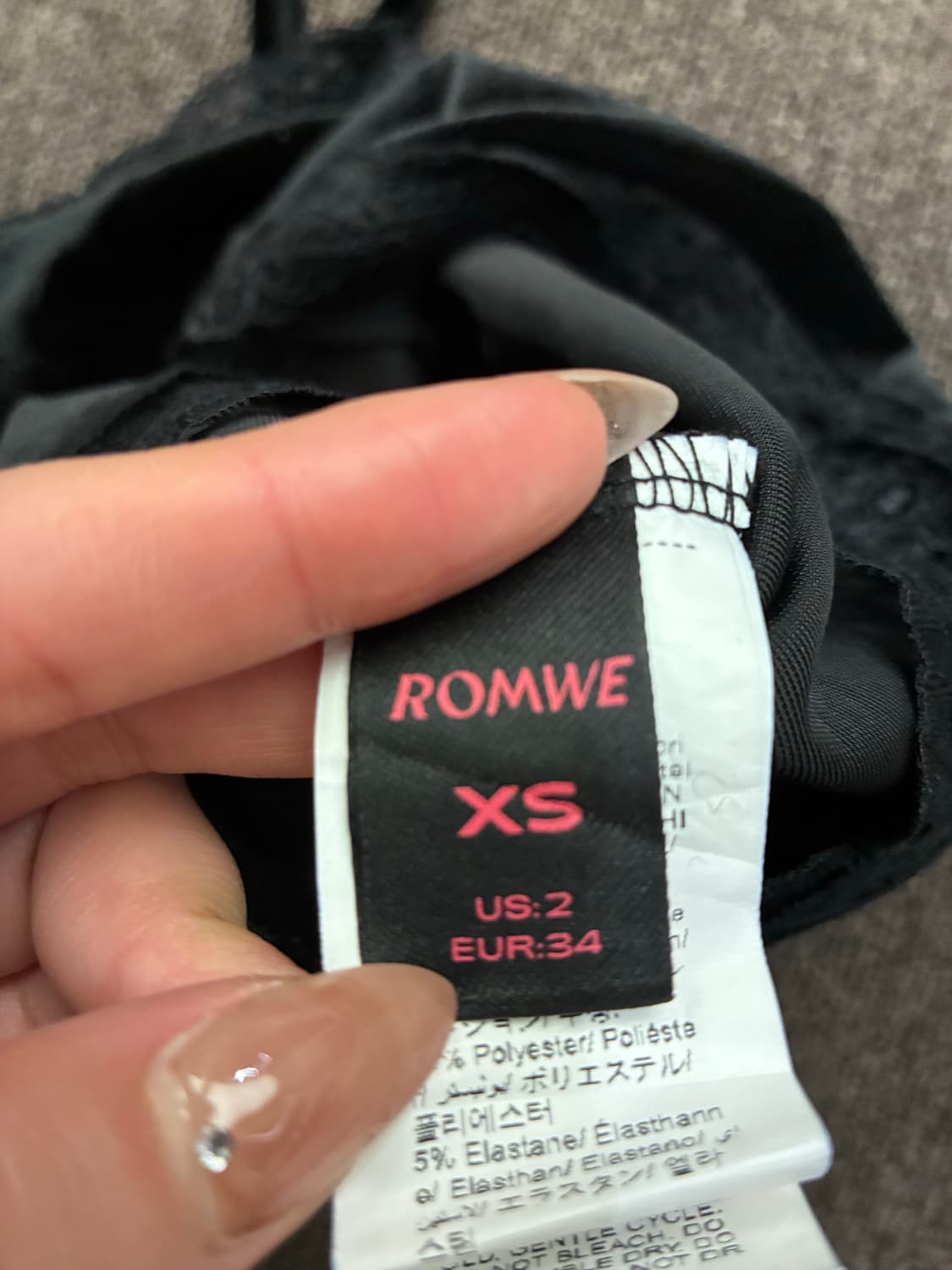 XS)ROMWE 빈티지 여성 레이스 디테일 벨벳 블랙 나시 상품이미지3