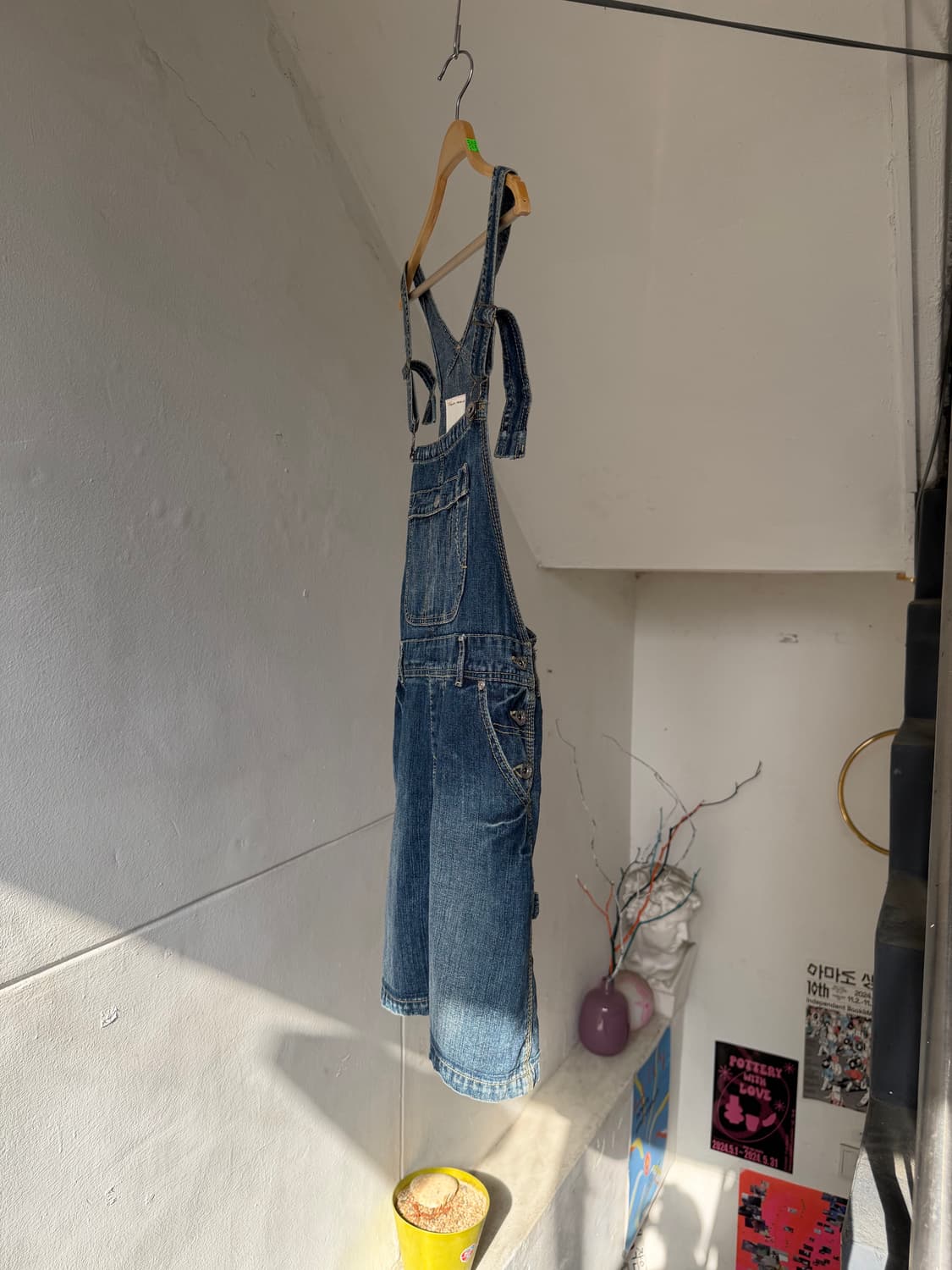 데님 오버롤 멜빵 미디 스커트 상품이미지4