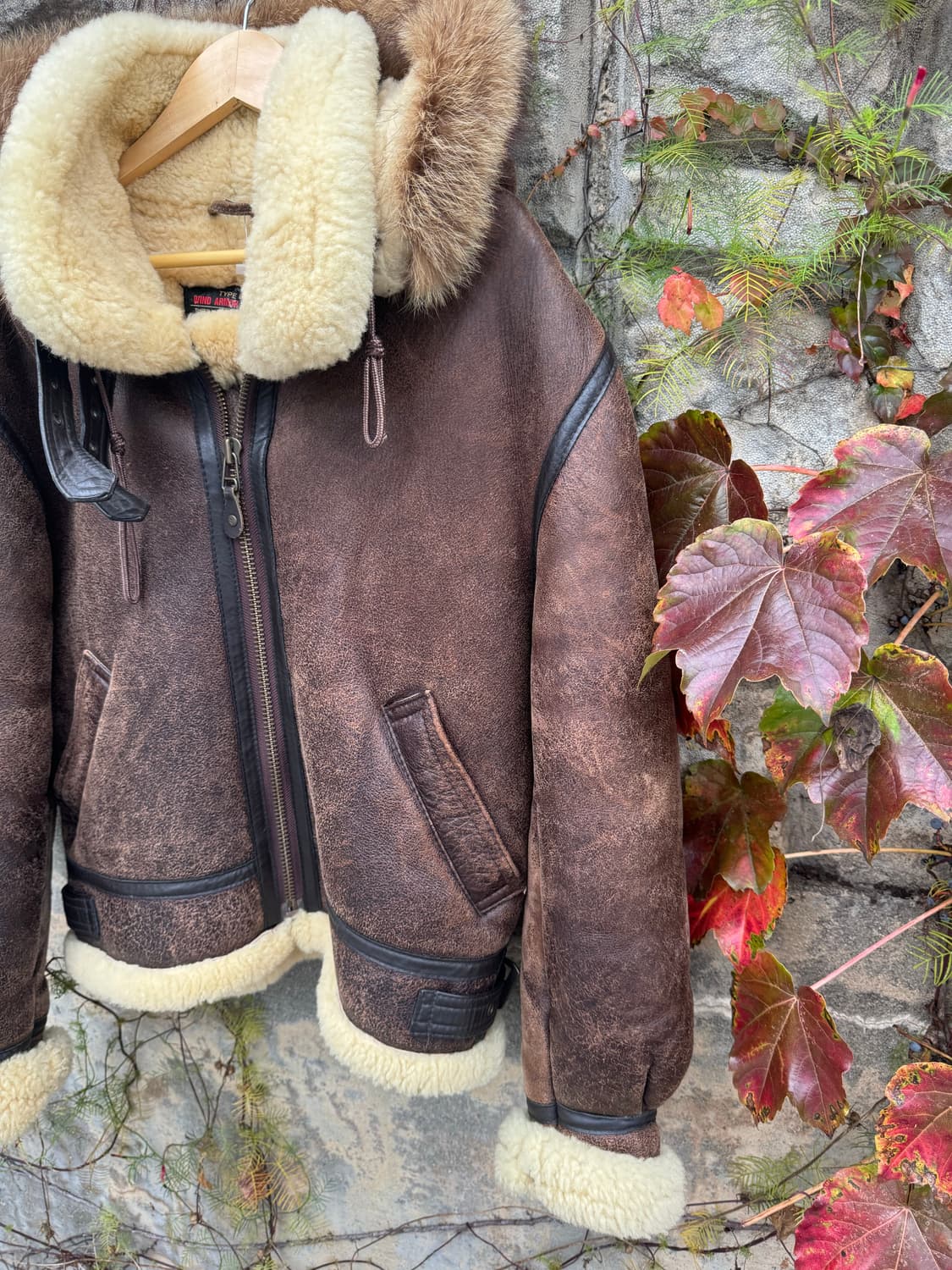 90s wind aromr 미군 b-3 쉽스킨 무통 무스탕 가죽 자켓 상품이미지3